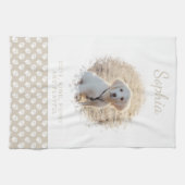 Aangepaste foto's en witte petten op beige en Jouw Theedoek (Horizontaal)