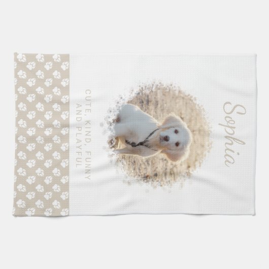 Aangepaste foto's en witte petten op beige en Jouw Theedoek (Horizontaal)