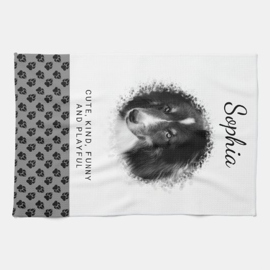 Aangepaste foto's en zwarte petten op grijs en Jou Theedoek (Horizontaal)