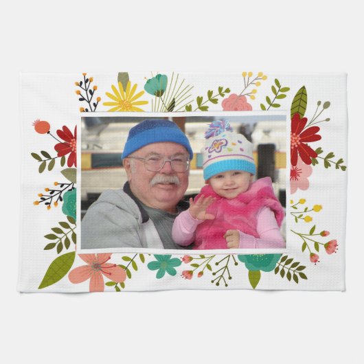 Aangepaste foto's Floral Lijst Sjabloon keukenhand Theedoek (Horizontaal)