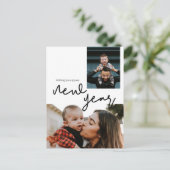 Aangepaste foto's Groeten Modern Nieuw Jaar Manusc Briefkaart (Staand voorkant)