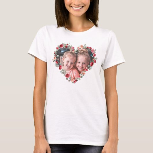 Aangepaste foto's Happy Moederdag Cute Flower Hear T-shirt (Voorkant)