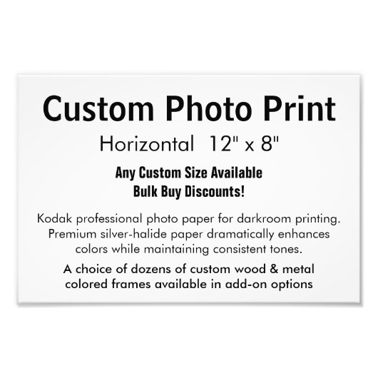 Aangepaste foto's - Horizontaal 12 x 8 inch Foto Afdruk (Voorkant)