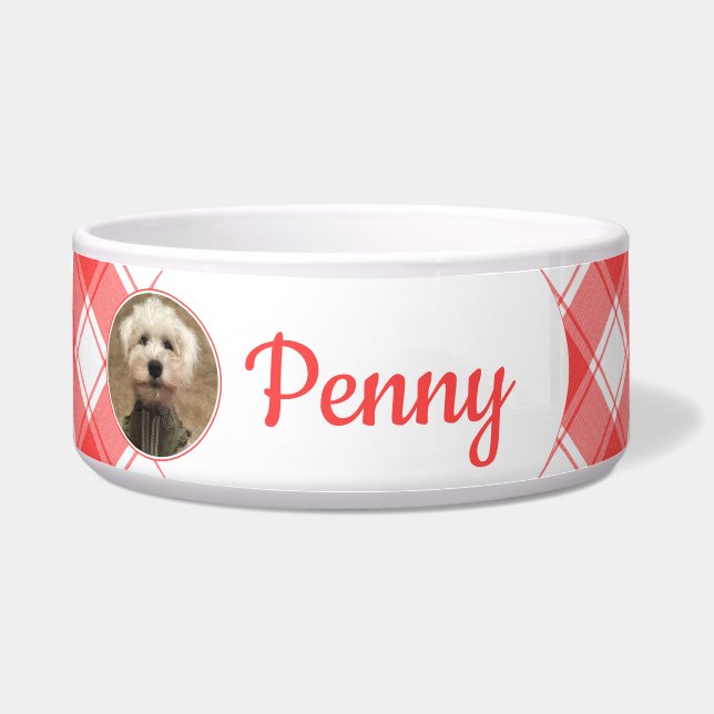 Aangepaste foto's in landstaal, rood en wit voerbakje (Voorkant)