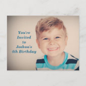 Aangepaste foto's Kinderen van Birthday Party Blue Uitnodiging Briefkaart (Voorkant)