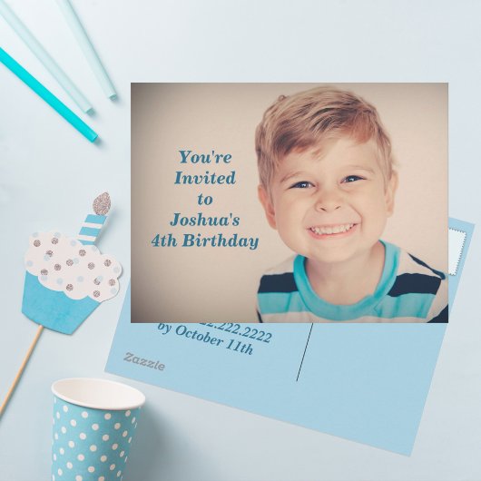 Aangepaste foto's Kinderen van Birthday Party Blue Uitnodiging Briefkaart