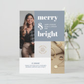Aangepaste foto's Merry Bright Small Business Logo Feestdagenkaart (Staand voorkant)