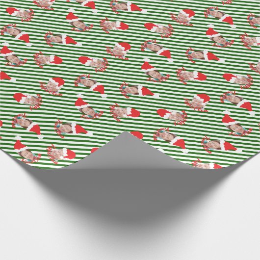 Aangepaste foto's met groene en witte strepen voor cadeaupapier (Hoek)