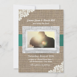 Aangepaste foto's met  kant en Burlap bruiloft Kaart