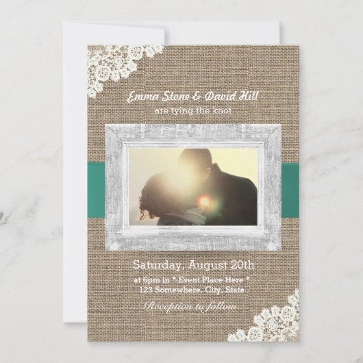 Aangepaste foto's met  kant en Burlap bruiloft Kaart (Voorkant)