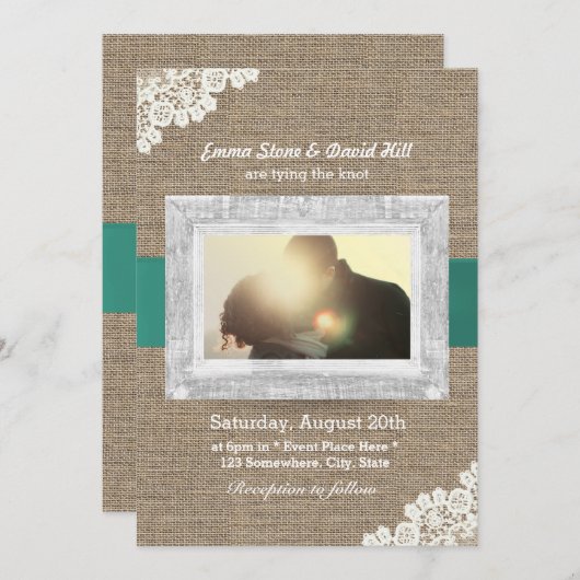 Aangepaste foto's met  kant en Burlap bruiloft Kaart (Voorkant / Achterkant)