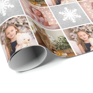 Aangepaste foto's met kerstkleppen, zilveren sneeu cadeaupapier
