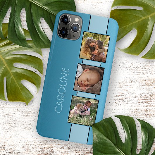 Aangepaste foto's naam op aqua turquoise blauw iPhone hoesje