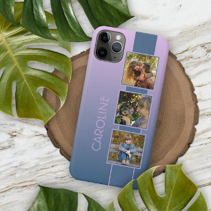 Aangepaste foto's op ombre roze donkerpaars blauw iPhone 15 pro max case