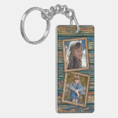 Aangepaste foto's op rustieke houten planken patro sleutelhanger (Voorkant Links)
