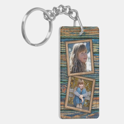 Aangepaste foto's op rustieke houten planken patro sleutelhanger (Voorkant Links)