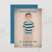 Aangepaste foto's op zondag Uitnodiging Blauwe tek (Voorkant / Achterkant)