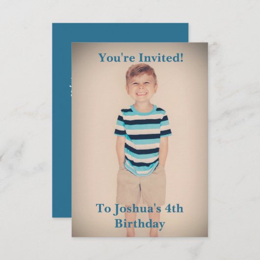 Aangepaste foto's op zondag Uitnodiging Blauwe tek (Voorkant / Achterkant)