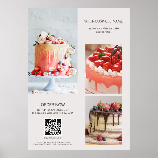 Aangepaste foto's Scan QR Code Menu Cake Bakkerij Poster (Voorkant)