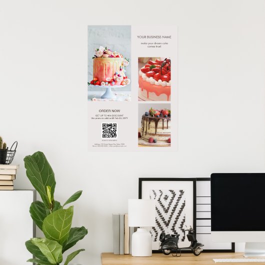 Aangepaste foto's Scan QR Code Menu Cake Bakkerij  Poster (Thuiskantoor)