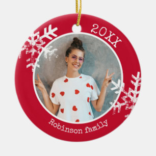Aangepaste foto's Snowflake Red Circle Ornament
