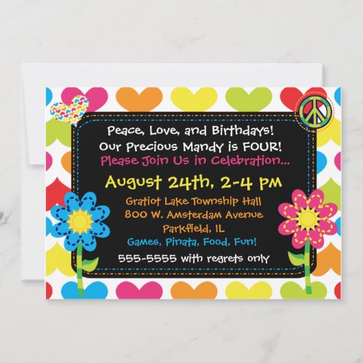 Aangepaste foto's, uitnodiging voor vrede, liefde  (Achterkant)