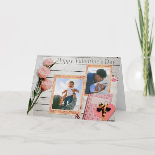 Aangepaste foto's Valentijnse roze roze  Feestdagen Kaart (Voorkant)