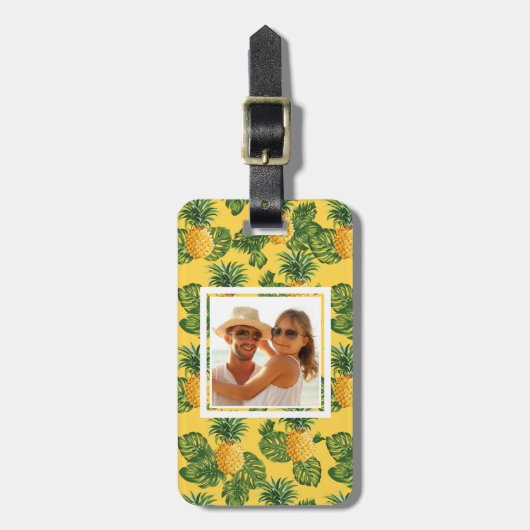 Aangepaste foto's van ananassen en tropische blade bagagelabel (Voorkant verticaal)