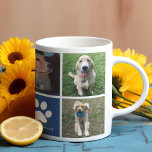 Aangepaste foto's van Dog Collage Blue Paw Print C Koffiemok<br><div class="desc">Deze prachtige mok van de huisfoto is gepersonaliseerd met schattige afbeeldingen van je zoete hond. Pas dit geschenk aan met je eigen aangepaste pup foto's rond een cool blauw vierkant met een schattige witte pootdruk en de naam van je hond in het midden.</div>