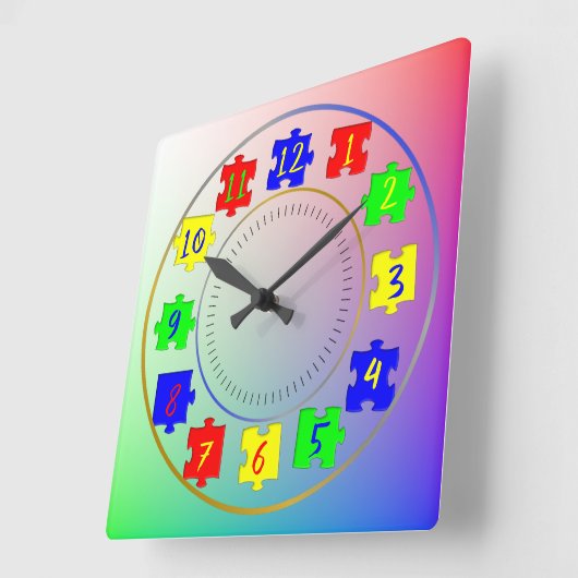 Aangepaste foto's van kinderen, gekleurde puzzelst vierkante klok (Hoek)