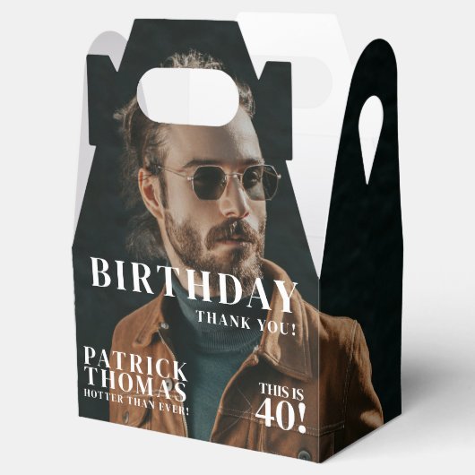 Aangepaste Foto's Verjaardagsblad Hoesje Man 40th Bedankdoosjes (Geopend)