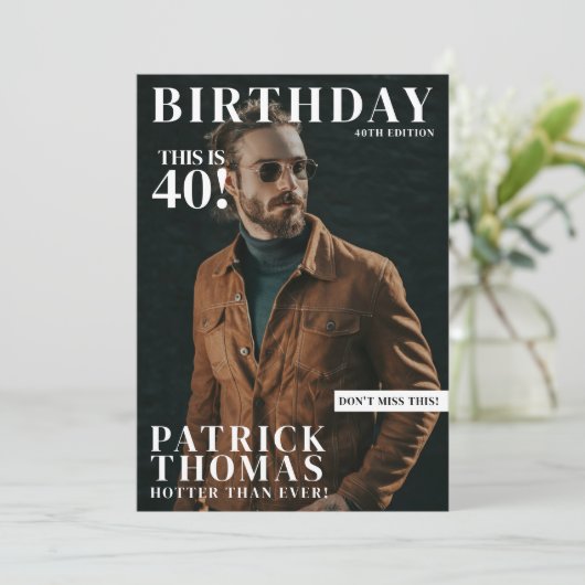Aangepaste Foto's Verjaardagsblad Hoesje Man 40th Kaart (Staand voorkant)
