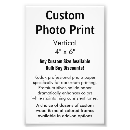 Aangepaste foto's - Verticaal 4 x 6 inch Foto Afdruk (Voorkant)