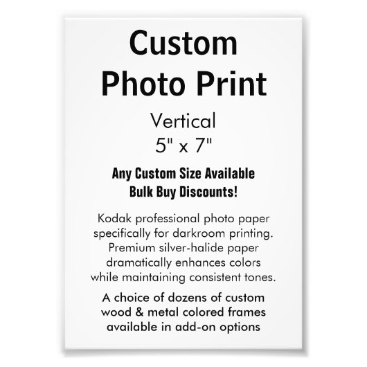 Aangepaste foto's - Verticaal 5 x 7 inch Foto Afdruk (Voorkant)