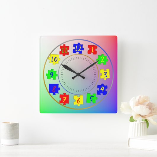 Aangepaste foto's voor kinderen, gekleurde puzzels vierkante klok (Huis)