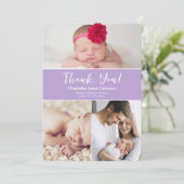Aangepaste foto's Zachte paarse Baby Meisje Douche Bedankkaart (Staand voorkant)