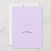 Aangepaste foto's Zachte paarse Baby Meisje Douche Bedankkaart (Achterkant)