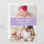 Aangepaste foto's Zachte paarse Baby Meisje Douche Bedankkaart (Voorkant)