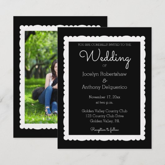 Aangepaste foto's zwart-wit bruiloft kaart (Voorkant / Achterkant)