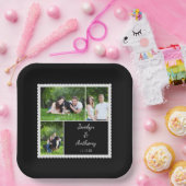 Aangepaste foto's zwart-wit bruiloft papieren bordje (Feest)