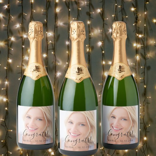 Aangepaste fotoscript tekst congrats party sparkling wijnetiket