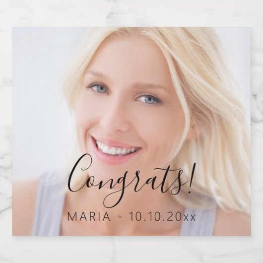 Aangepaste fotoscript tekst congrats party sparkling wijnetiket (Enkel label)