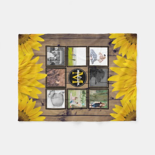Aangepaste fotoserie Collage Rustic Sunflower Wood Fleece Deken (Voorkant (Horizontaal))