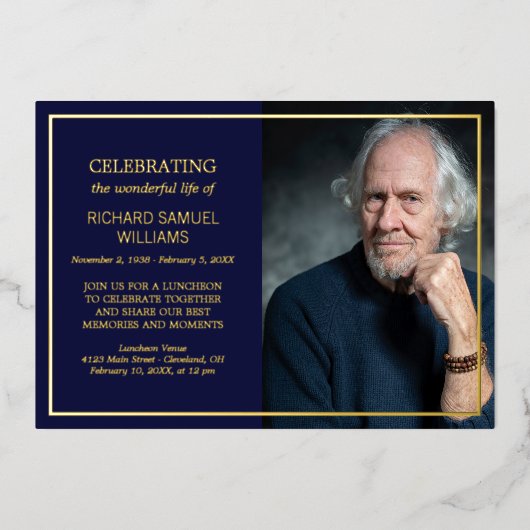 Aangepaste fotoserie met Navy & Gold Foil Folie Uitnodiging (Voorkant)