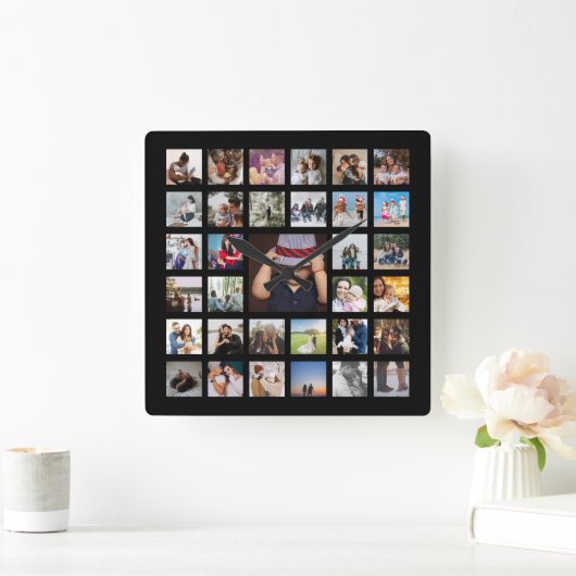 Aangepaste fotosjabloon collage vierkante klok (Huis)