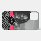 Aangepaste fotosjabloon Girly Pink Zebra Stripes Case-Mate iPhone Case (Achterkant (horizontaal))