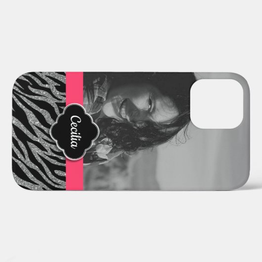 Aangepaste fotosjabloon Girly Pink Zebra Stripes Case-Mate iPhone Case (Achterkant (horizontaal))