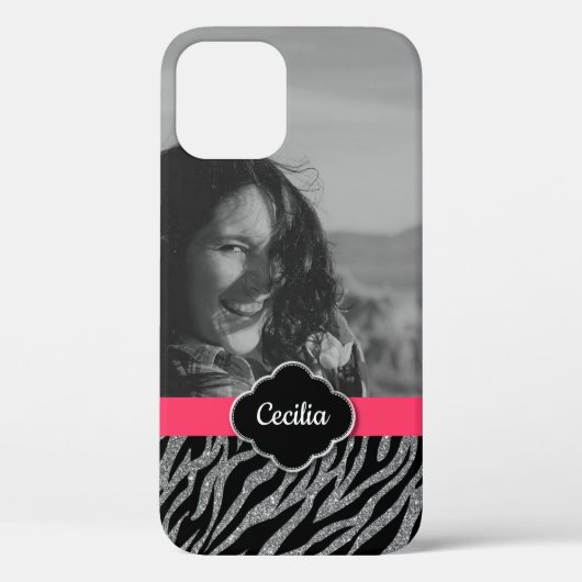 Aangepaste fotosjabloon Girly Pink Zebra Stripes Case-Mate iPhone Case (Achterkant)