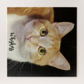 Aangepaste Fotosjabloon Leuk Pet Cat Modern Script Legpuzzel (Horizontaal)