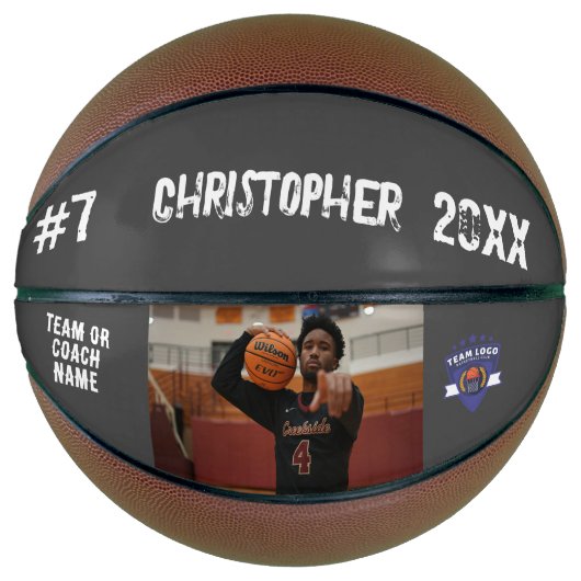 Aangepaste fotospeler naam team logo grijs basketbal (Voorkant)